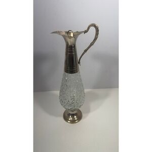 Vintage F. Lii Beccaro Cut Glass Crystal Decanter Silver Tone Pitcher Jug